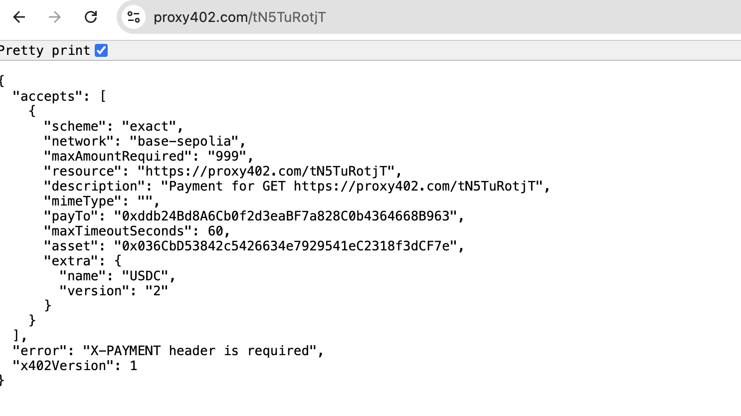 X402 Protocol Response in Browser